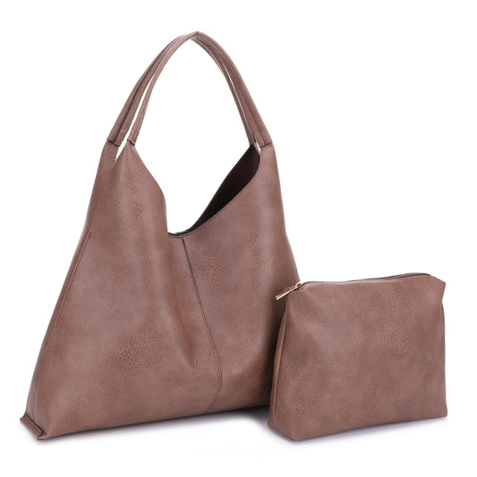 Maya Hobo Tote Bag With Pouch: Brown