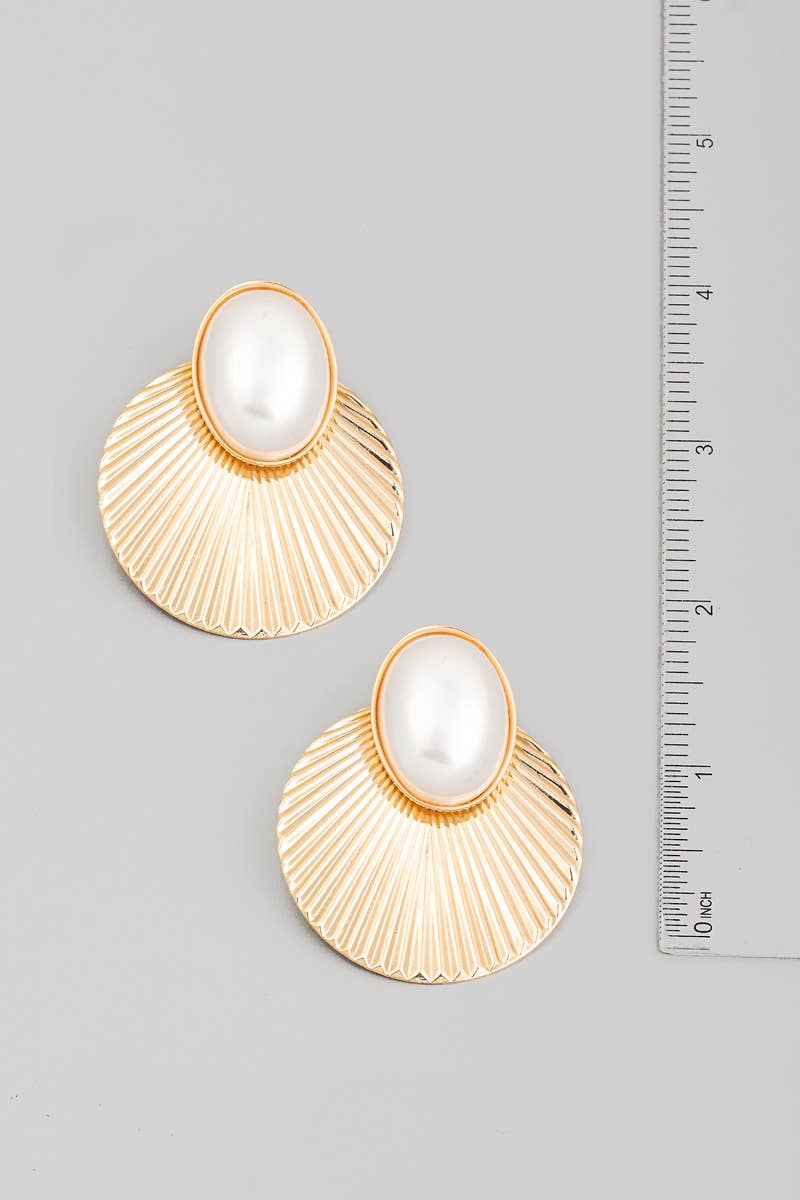 Pleated Disc And Pearl Drop Earrings