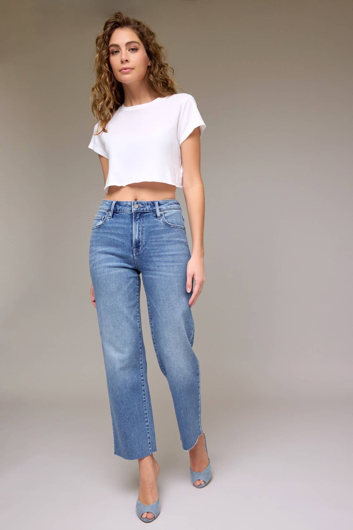 Medium Wash High Rise Straight Jeans