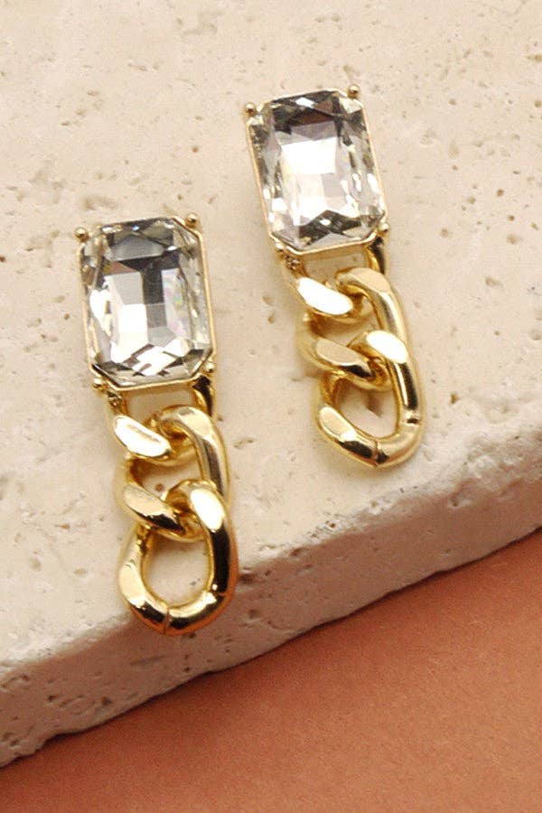 RINESTONE CHAIN LINEAR EARRINGS