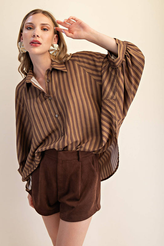 Mocha Button Front Shirt