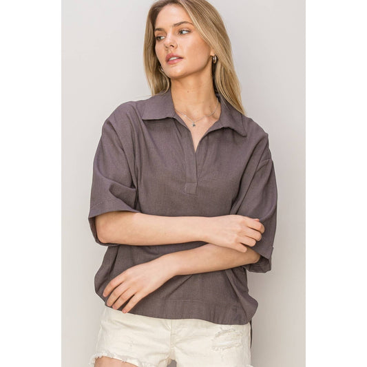 Linen Blend 3/4 Placket Top