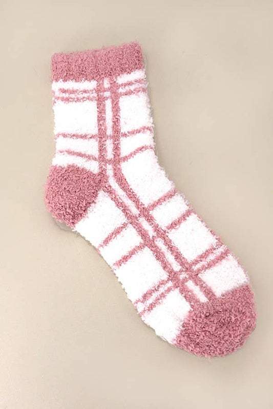ROSE FLEECE PLUSH PLAID FUZZY SOCKS