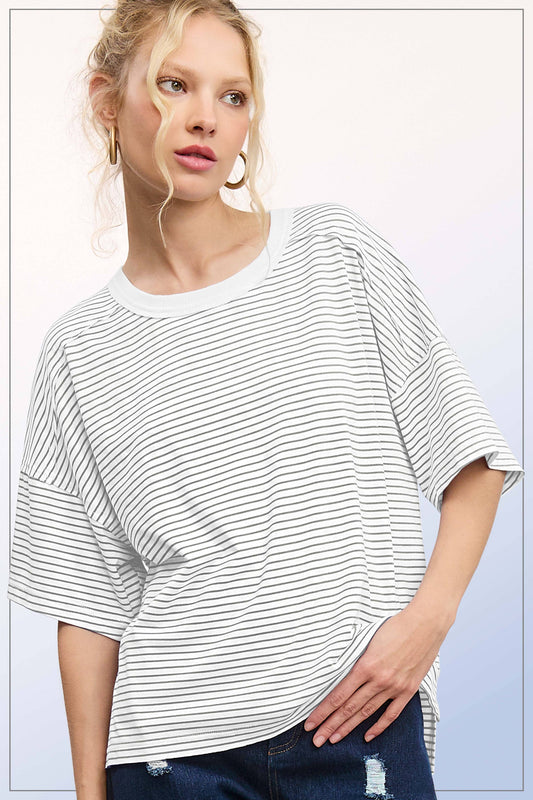 Basic Striped Short Sleeves Top