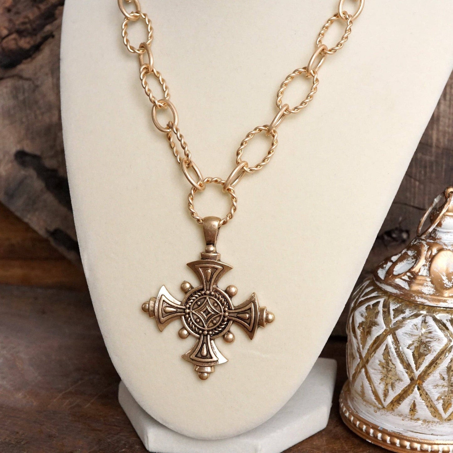 Decorative Cross Statement Necklace