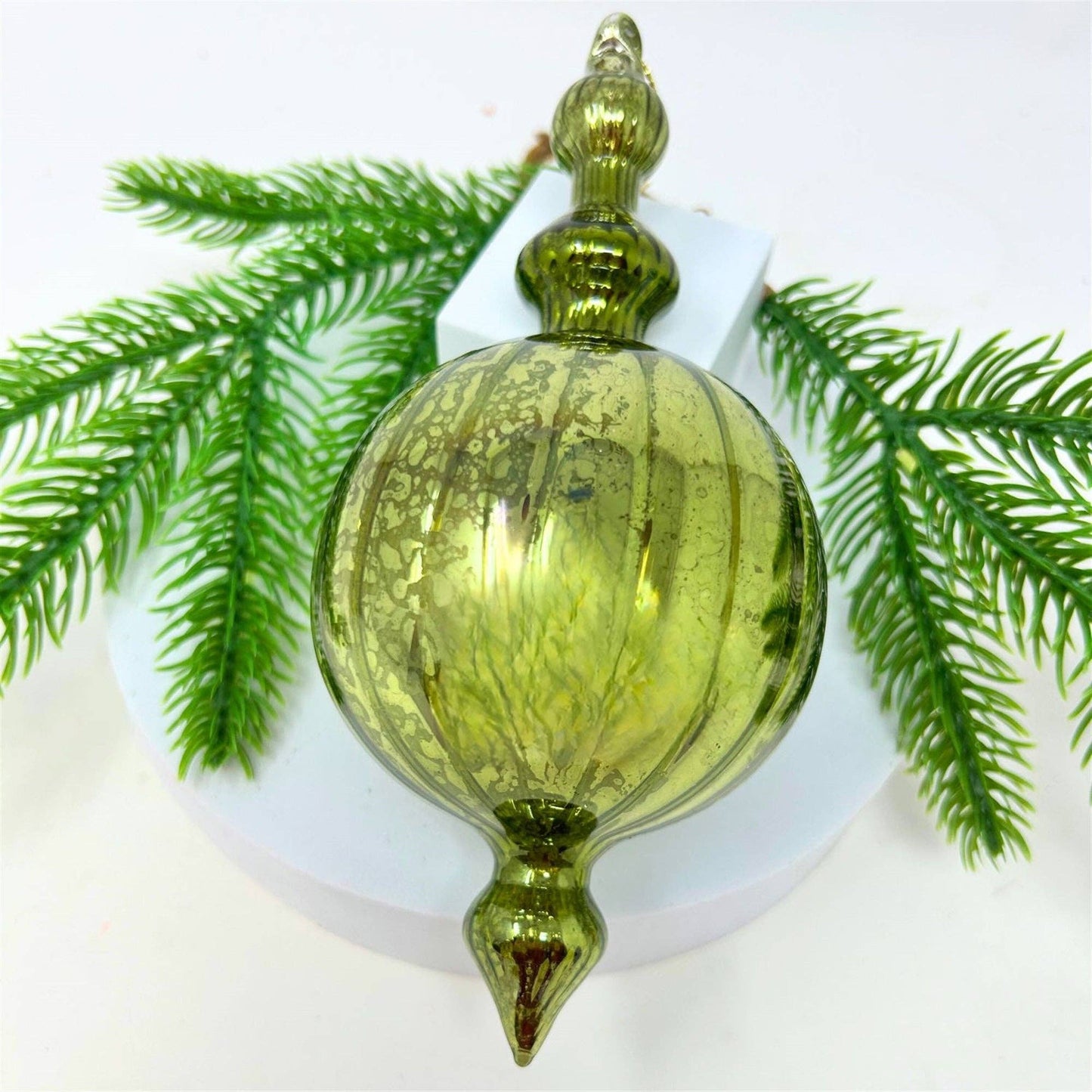 Mercury Olive Green Glass Ornament 6.75"