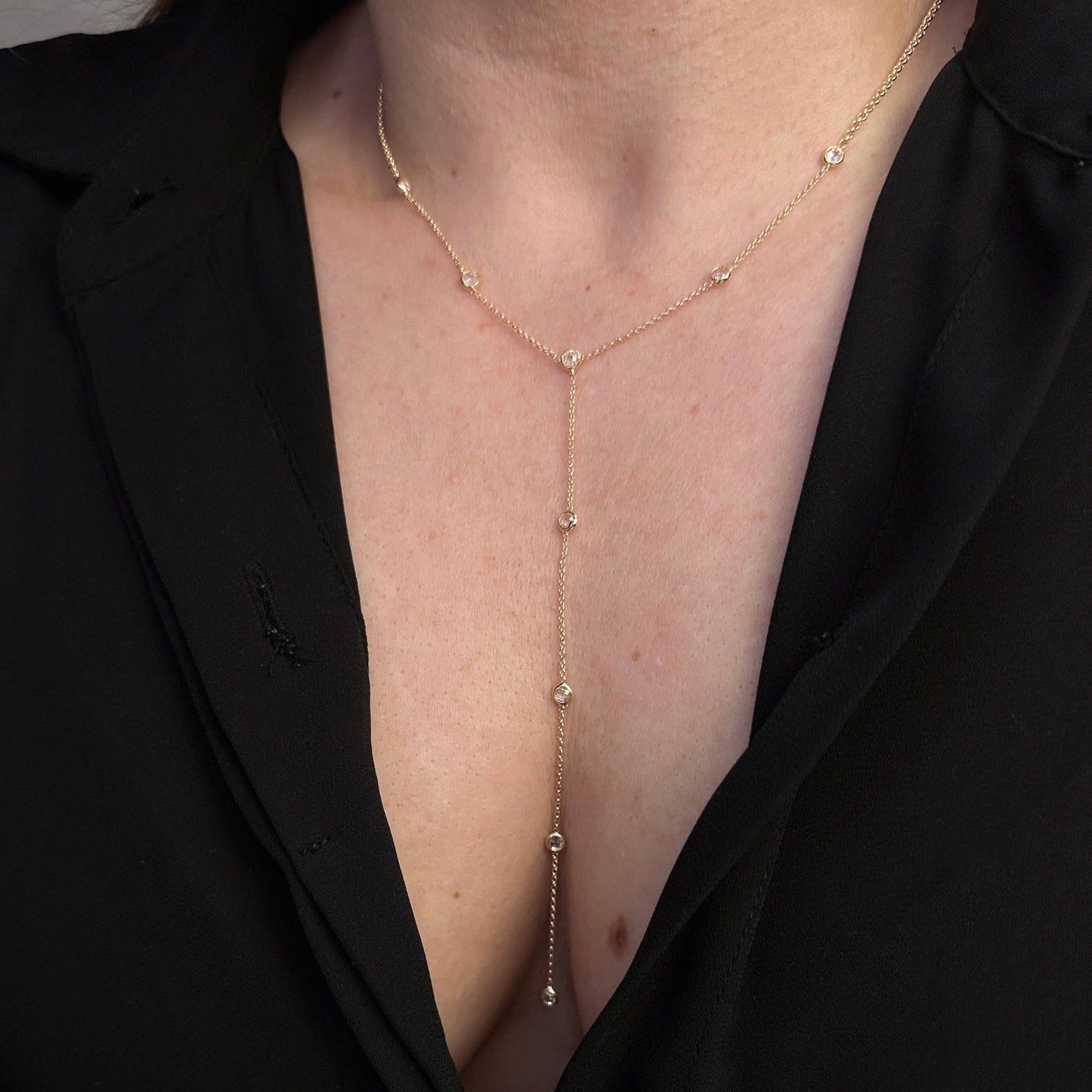 18k Gold Filled Lariat Necklace With Bezel