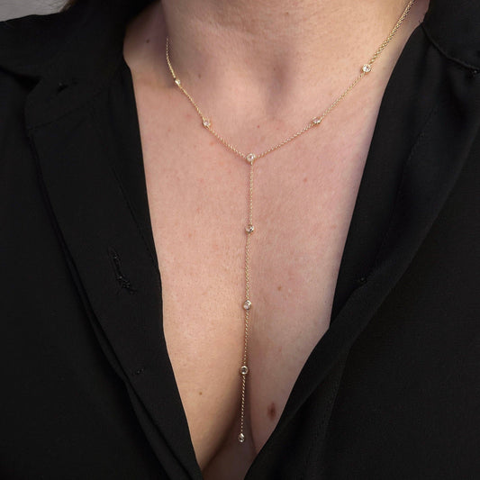 18k Gold Filled Lariat Necklace With Bezel