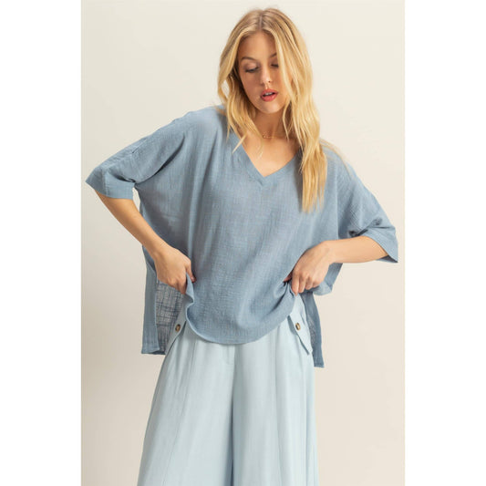 V-Neck Oversized Cotton Top
