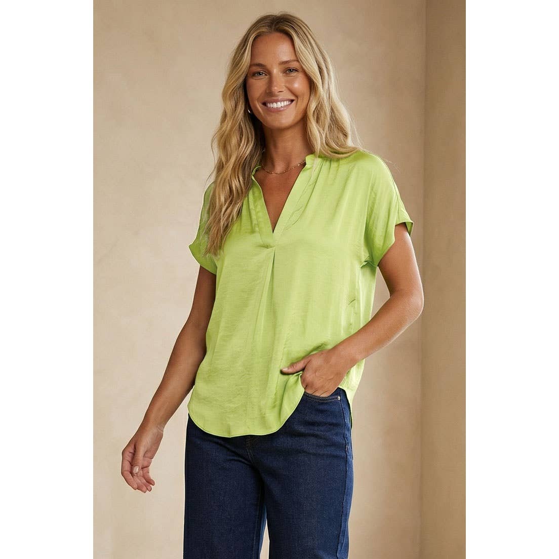 Shadow Lime Drop Shoulder Blouse