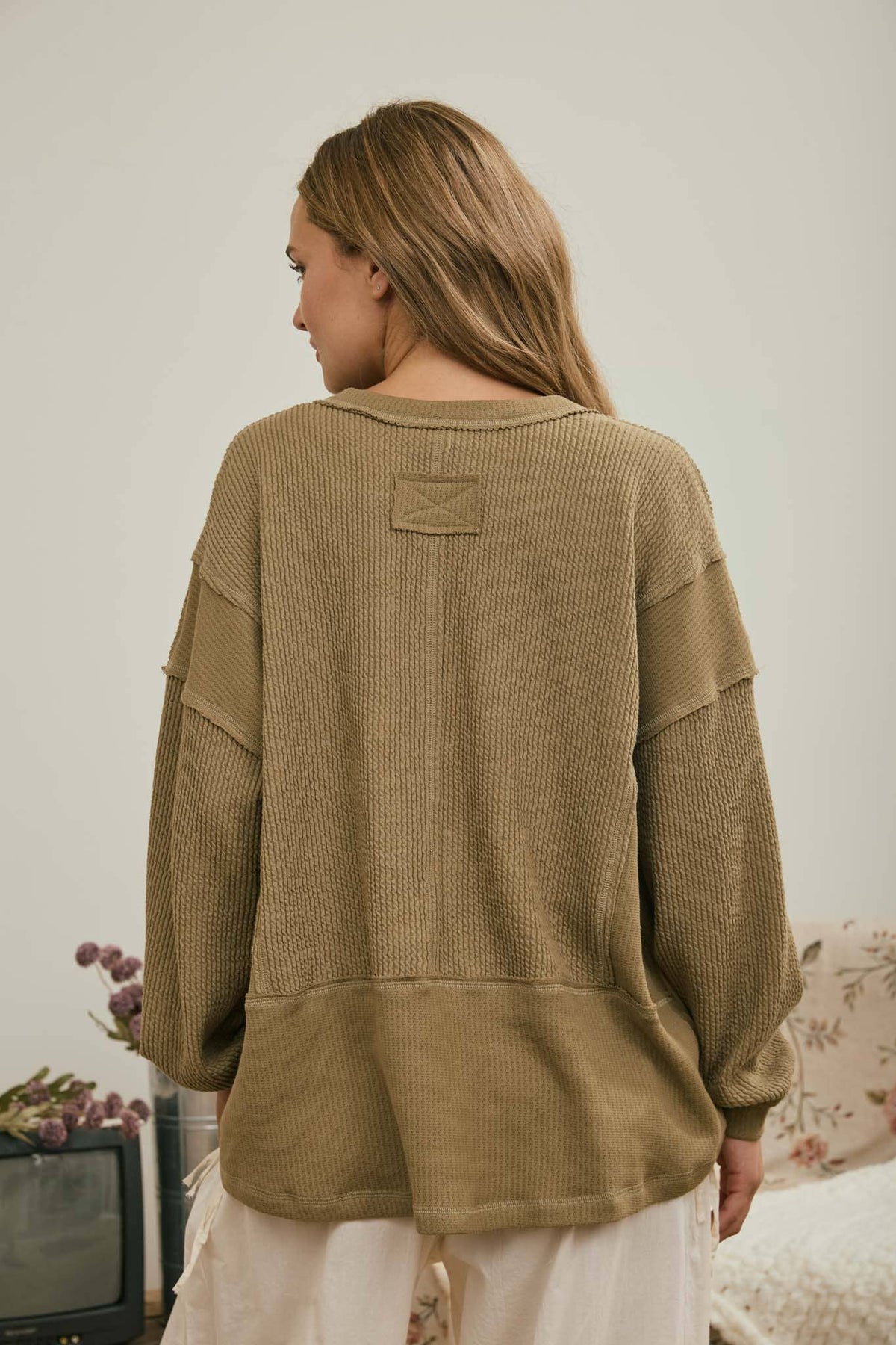 Olive Split Neck Top