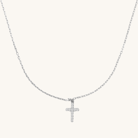 Silver Crystal Cross Necklace- Waterproof