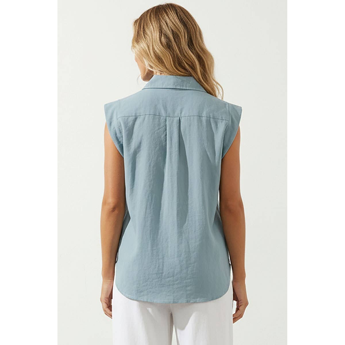 Cap Sleeve Dusty Blue Blouse