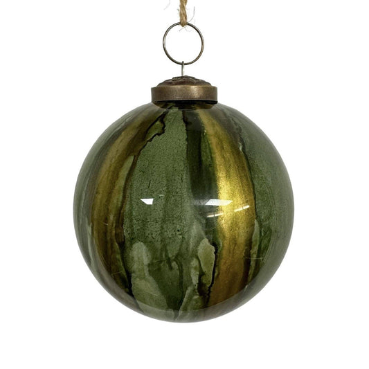 Green Watercolor Glass Ball Ornament 4"