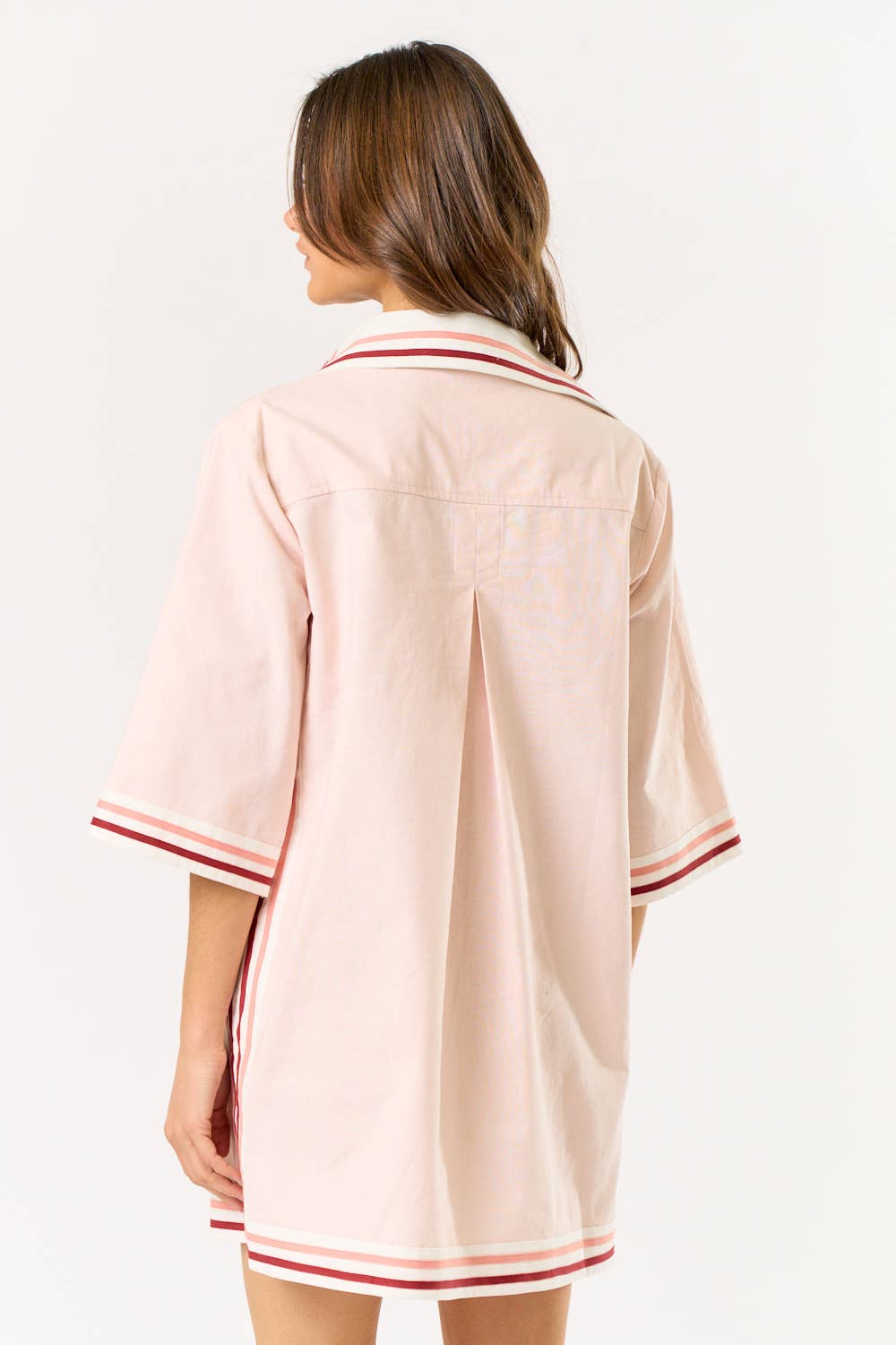 STRIPED COLLARED OVERSIZE MINI DRESS