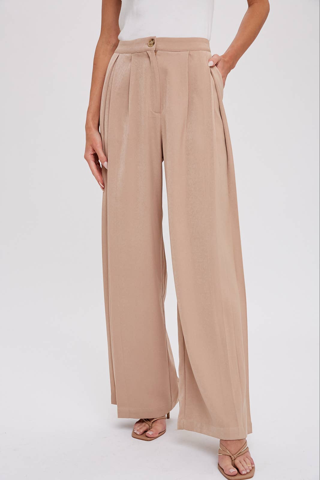 Pintuck Wide Leg Pants Taupe