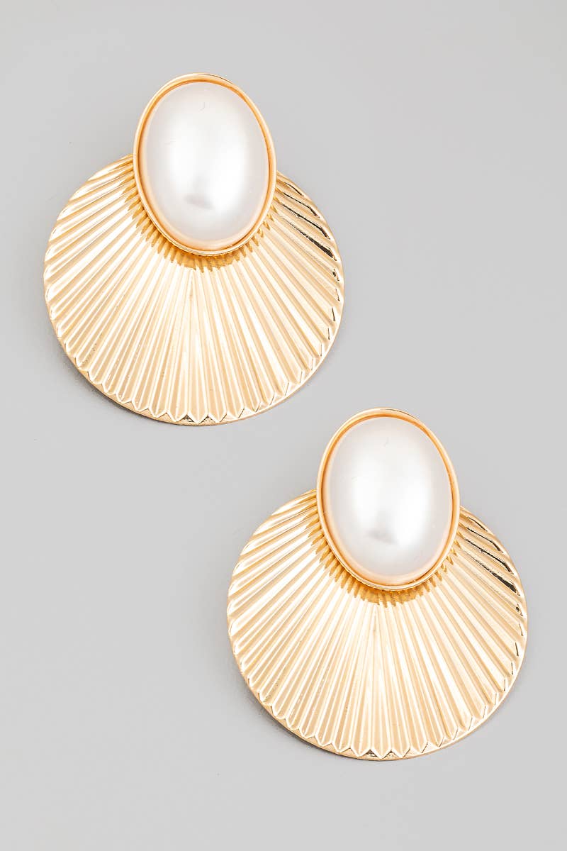 Pleated Disc And Pearl Drop Earrings