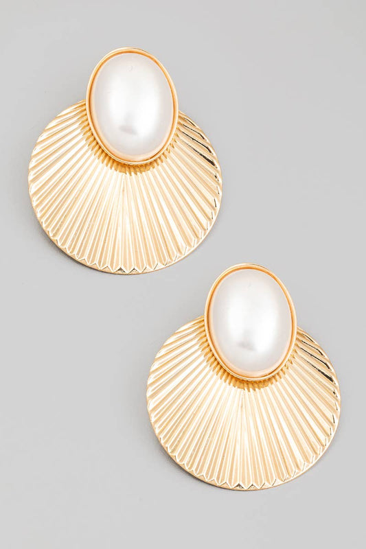 Pleated Disc And Pearl Drop Earrings