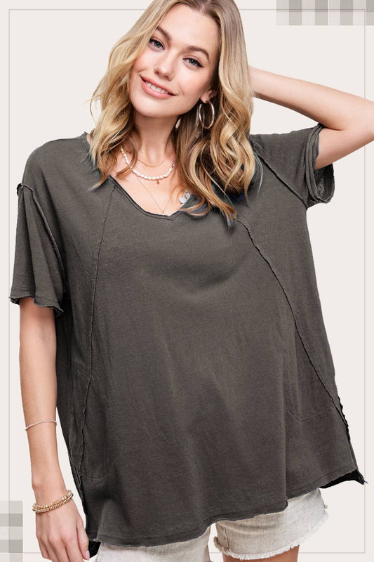 Comfy V-neck Top with Side Pockets