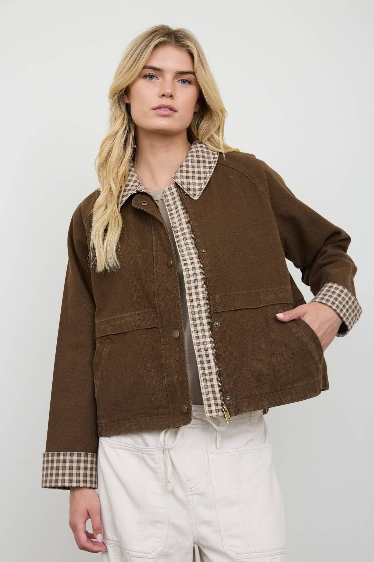 GINGHAM COLLAR JACKET