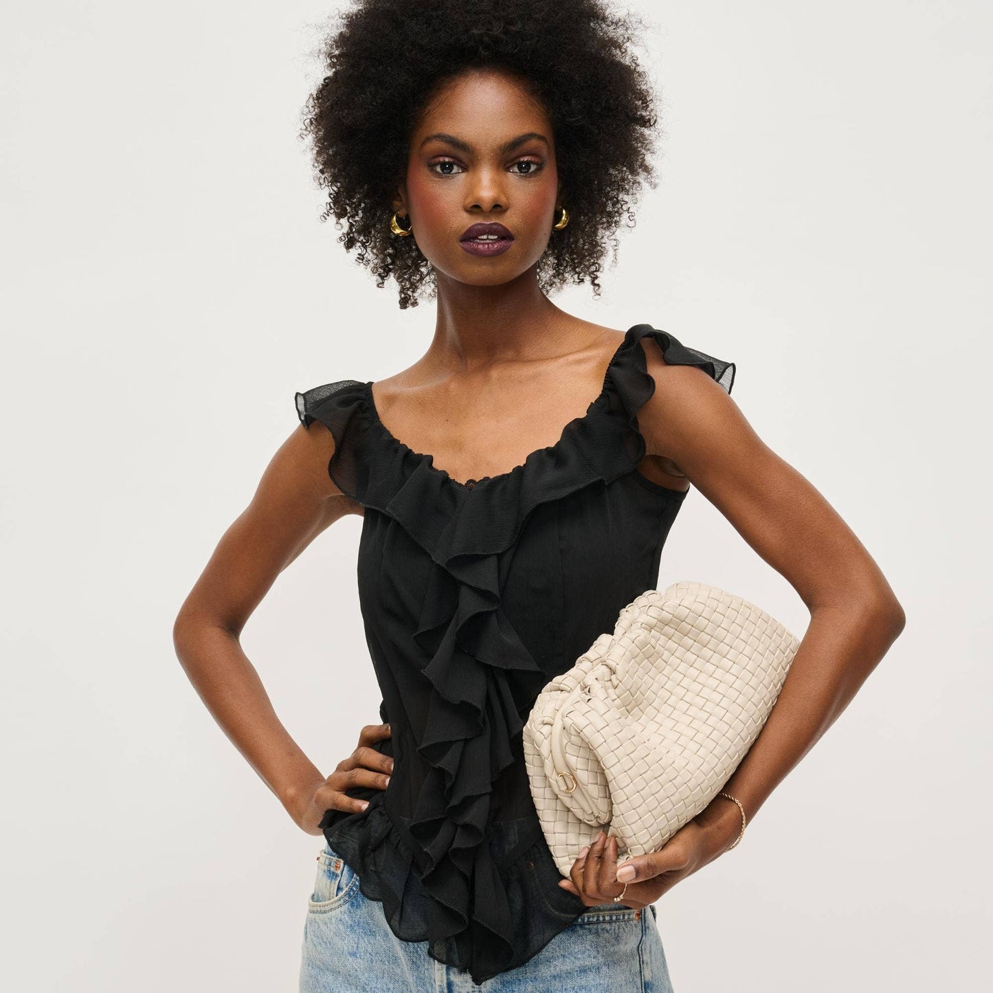 Tate Woven Frame Clutch: Oatmilk