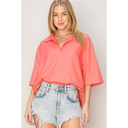 Linen Blend 3/4 Placket Top