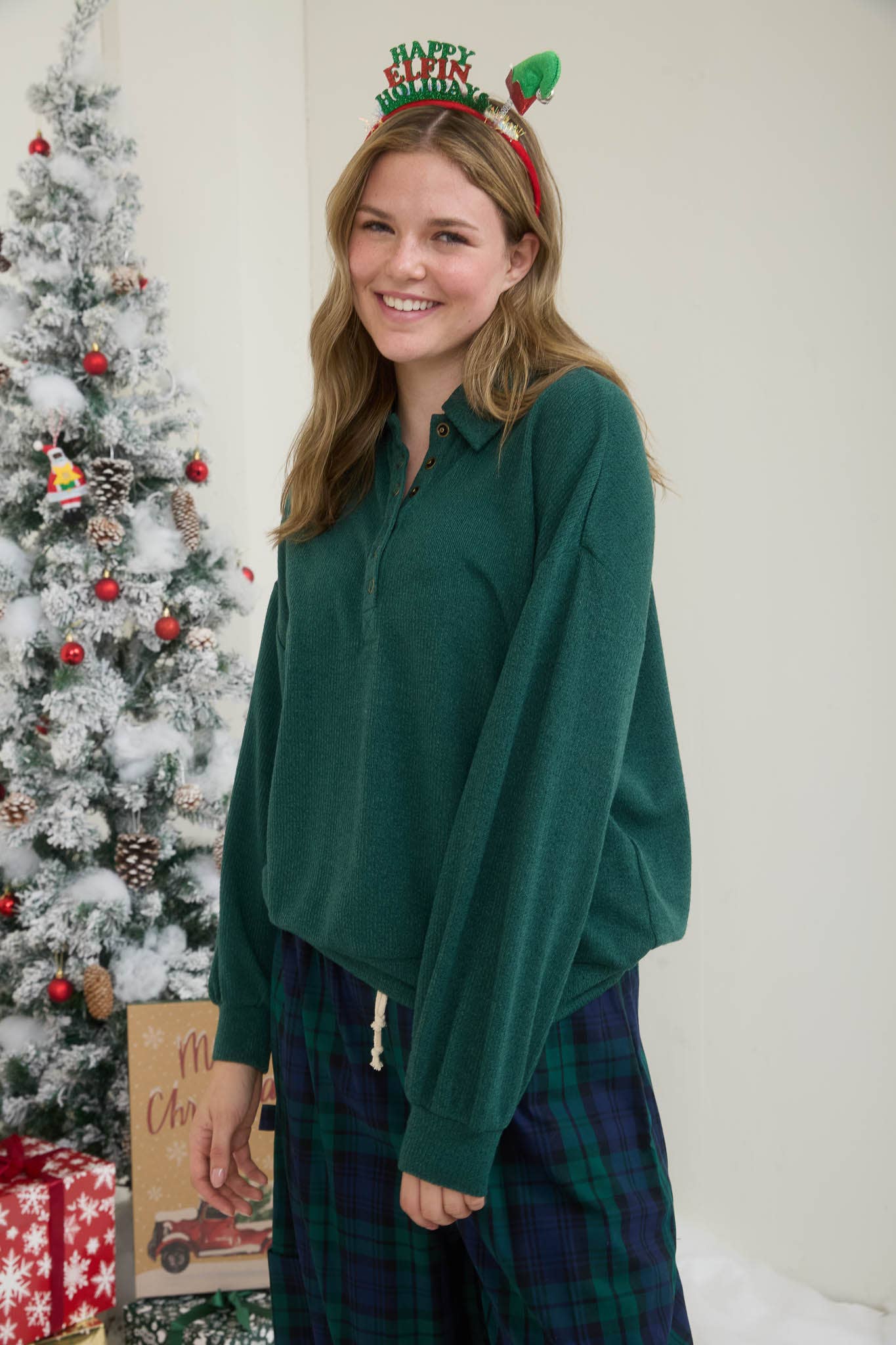 COLLARED HALF SNAP FOREST GREEN