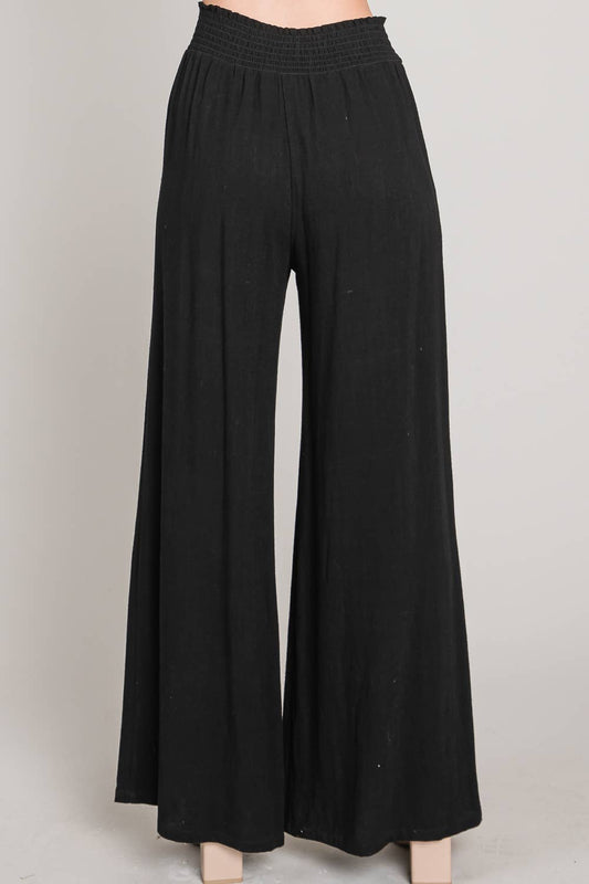 Black Smock Waist Linen Pants