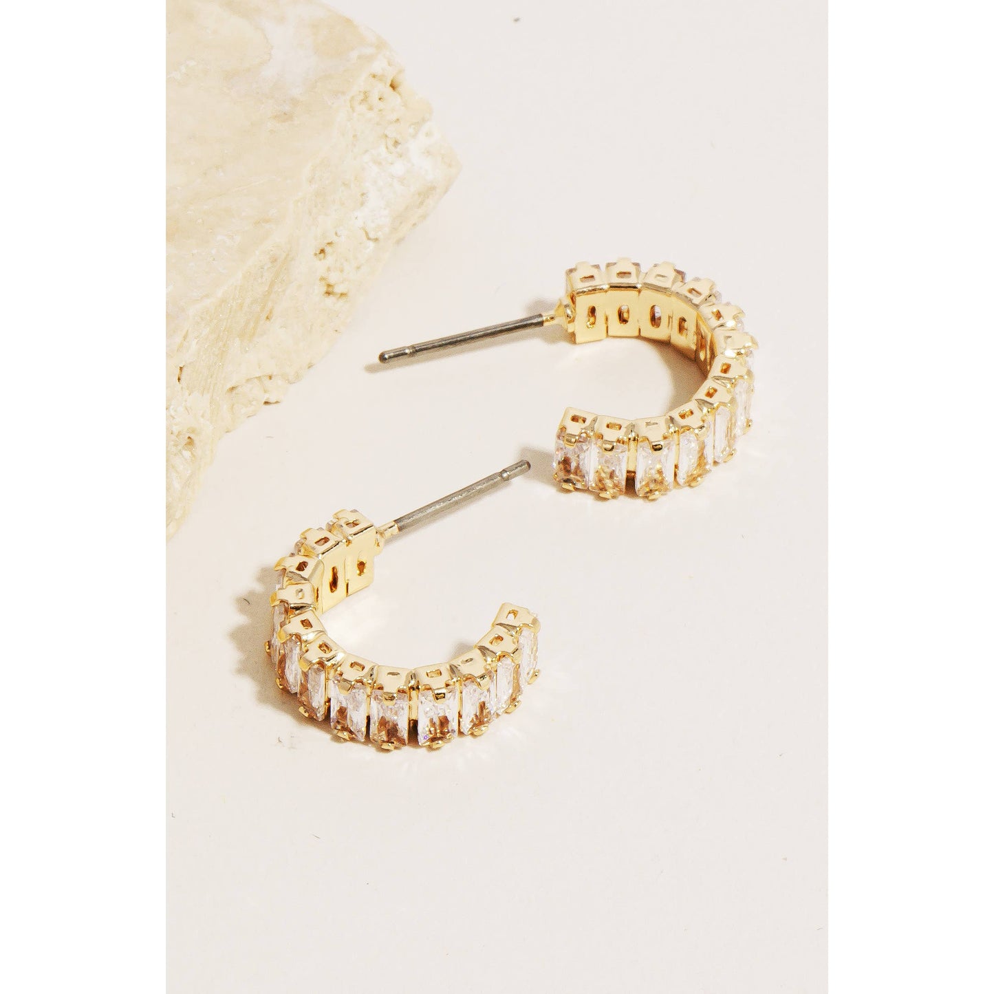 Mini Baguette Rhinestone Hoop Earrings